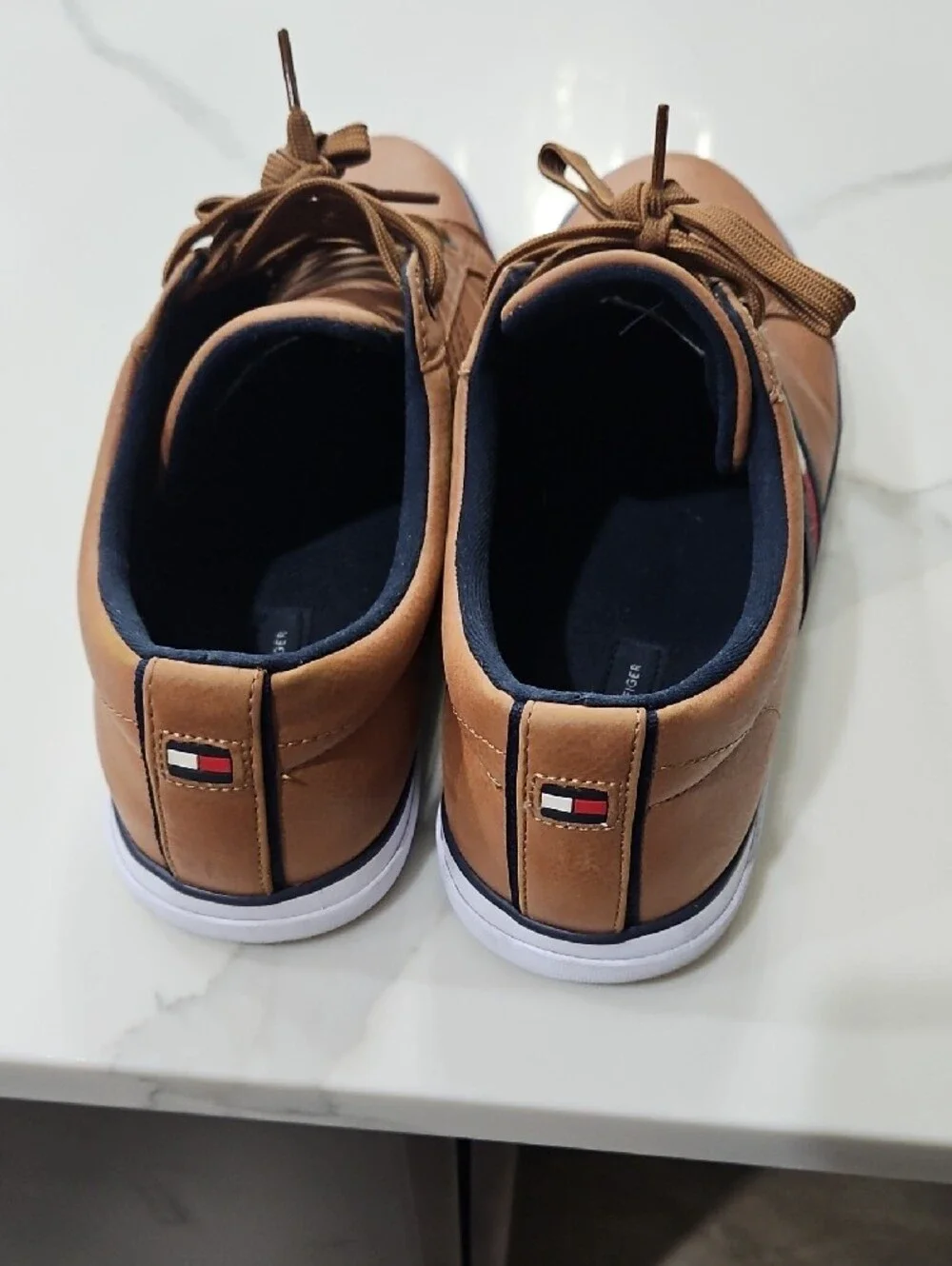 Tommy Hilfiger Men’s Tan Leather-Look Low-Top Sneakers